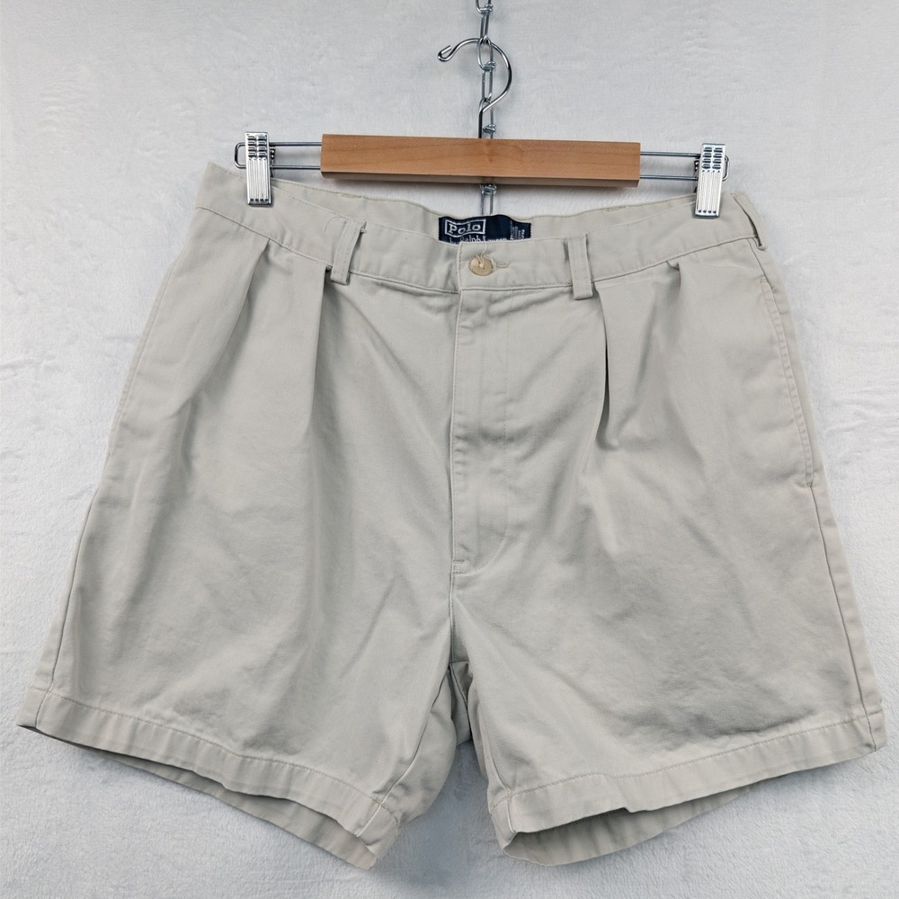 VTG Polo Ralph Lauren Shorts Men's 34 Tan 6" Andrew Pleated Chino Preppy 90s
